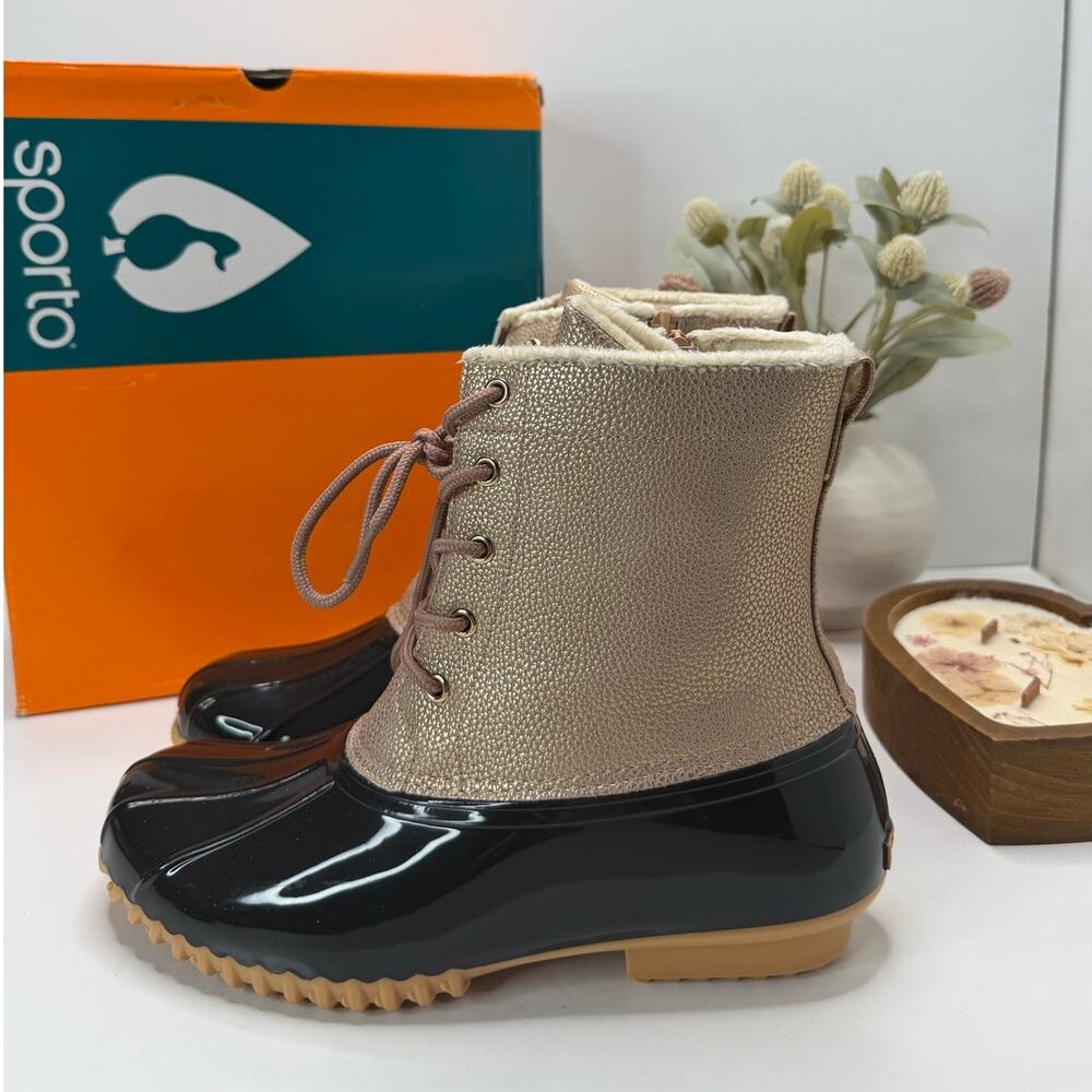 Sporto Bella Rose Gold Waterproof Lace-Up Duck Boot with Zipper Women's 11W NWB